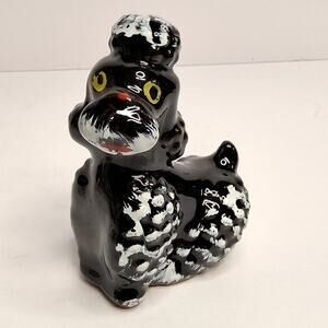 VTG Ceramic Poodle Small Figure Made In Japan Black Hand Painted